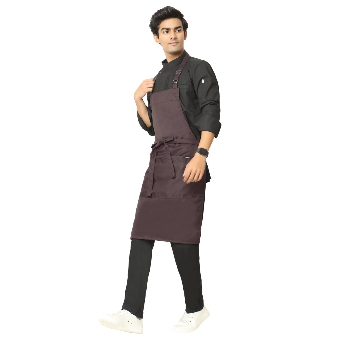 Classic Kitchen Apron (Coffee Brown) - Free Embroidery - Uwears®