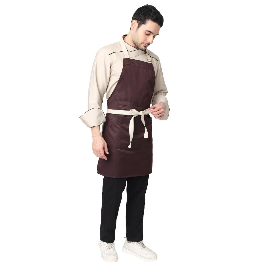 Classic Kitchen Apron (Dark Brown / Cream) - Free Embroidery - Uwears®