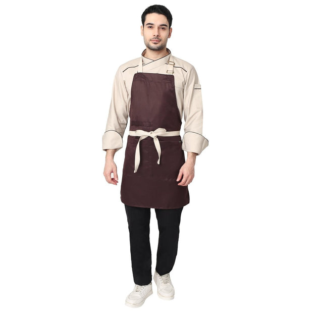 Classic Kitchen Apron (Dark Brown / Cream) - Free Embroidery - Uwears®