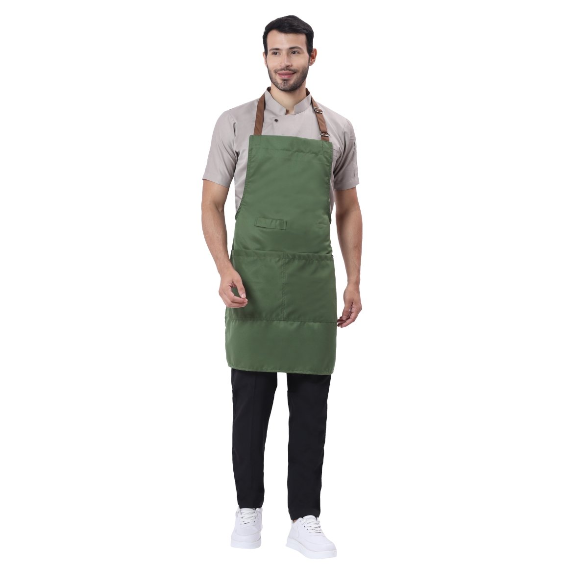 Classic Kitchen Apron (Green/Brown) - Free Embroidery - Uwears®