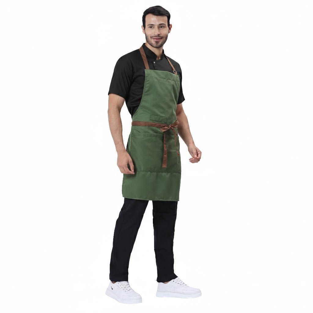 Classic Kitchen Apron (Green/Brown) - Free Embroidery - Uwears®
