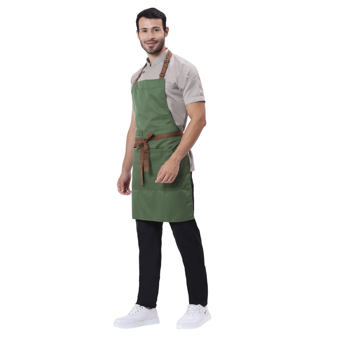Classic Kitchen Apron (Green/Brown) - Free Embroidery - Uwears®