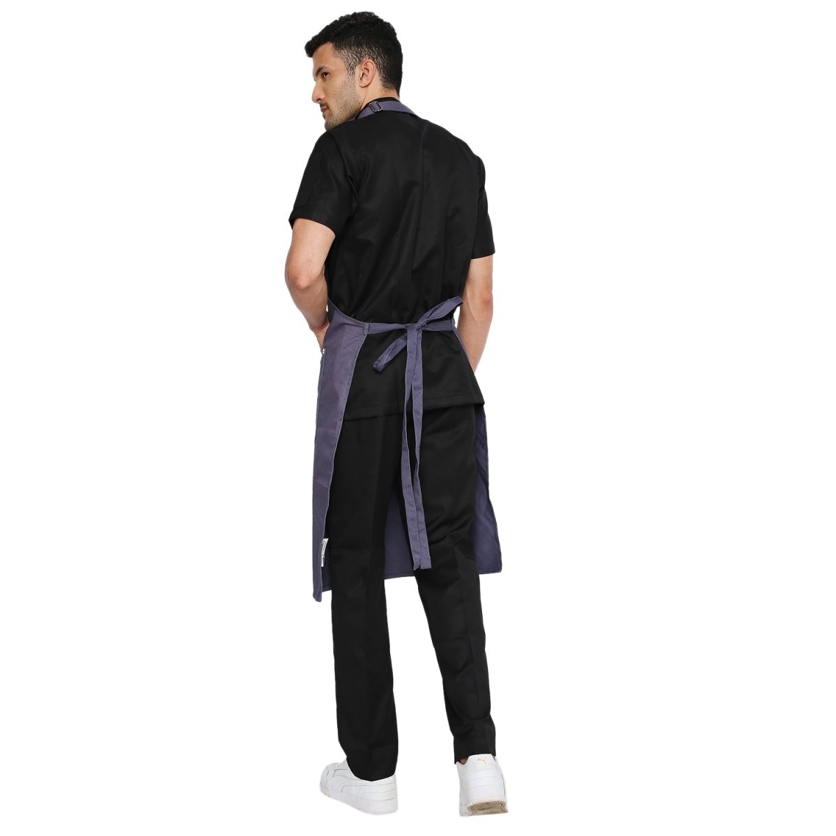 Custom embroidery on grey kitchen apron — free embroidery service