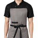 Grey black kitchen apron on model — restaurant and cafe uniform India