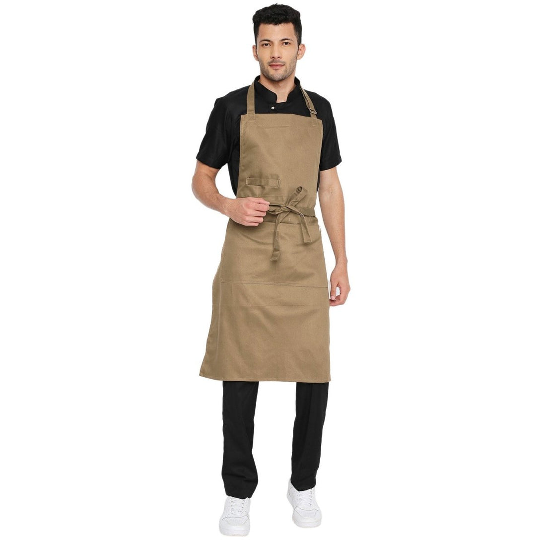 Khaki kitchen apron flat lay — restaurant and cafe uniform India