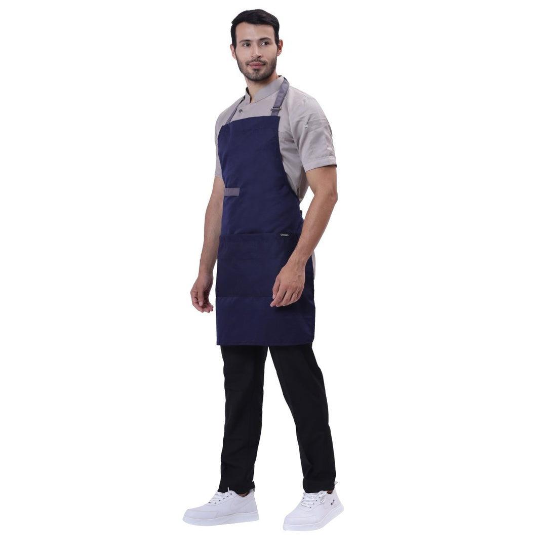 Classic Kitchen Apron (Navy Blue/Grey) - Free Embroidery - Uwears®