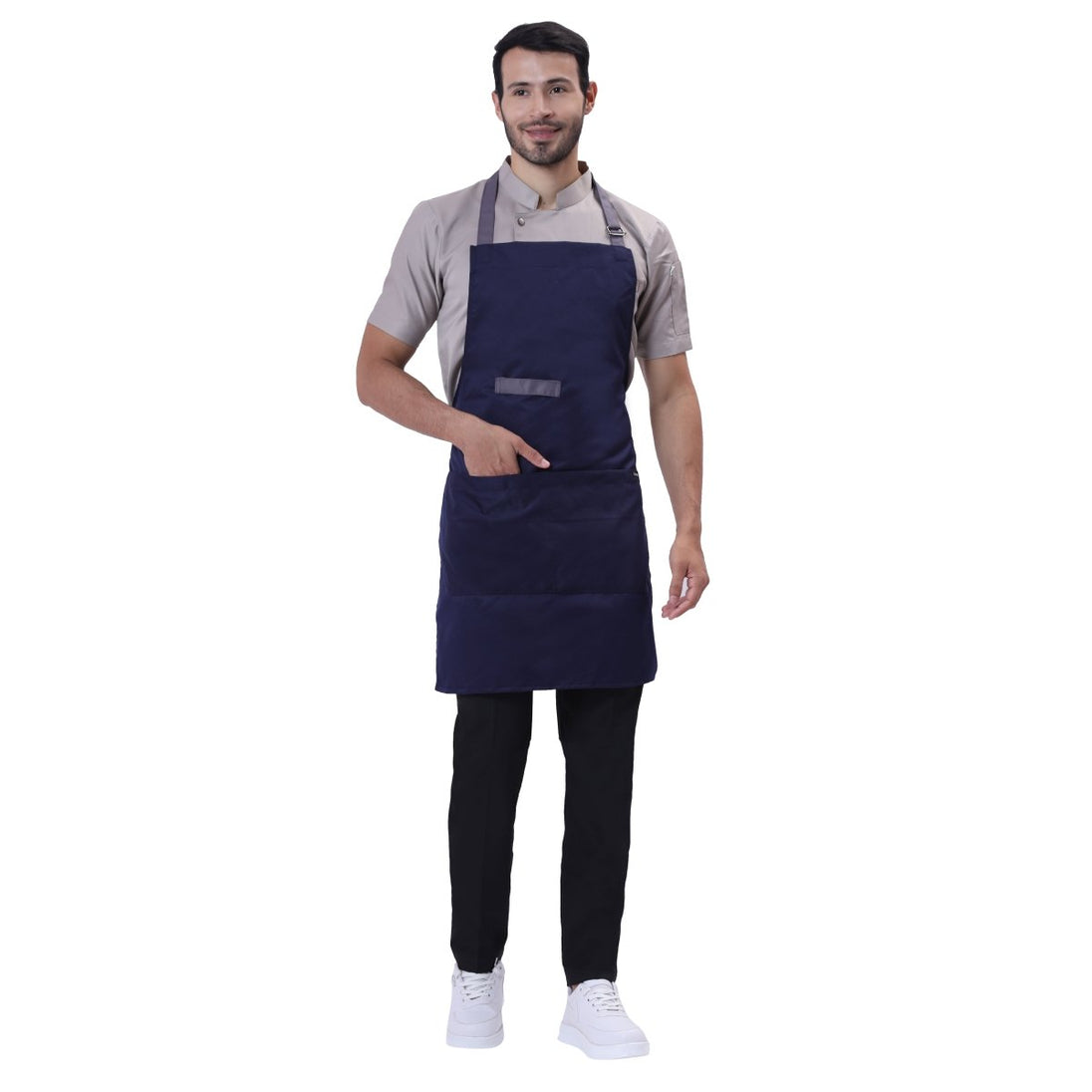 Classic Kitchen Apron (Navy Blue/Grey) - Free Embroidery - Uwears®