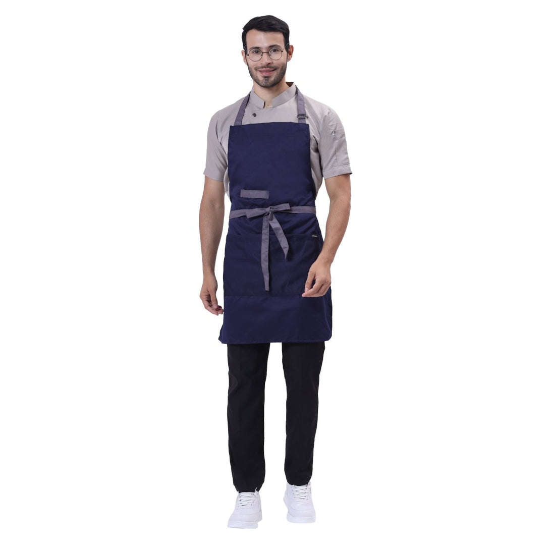 Classic Kitchen Apron (Navy Blue/Grey) - Free Embroidery - Uwears®