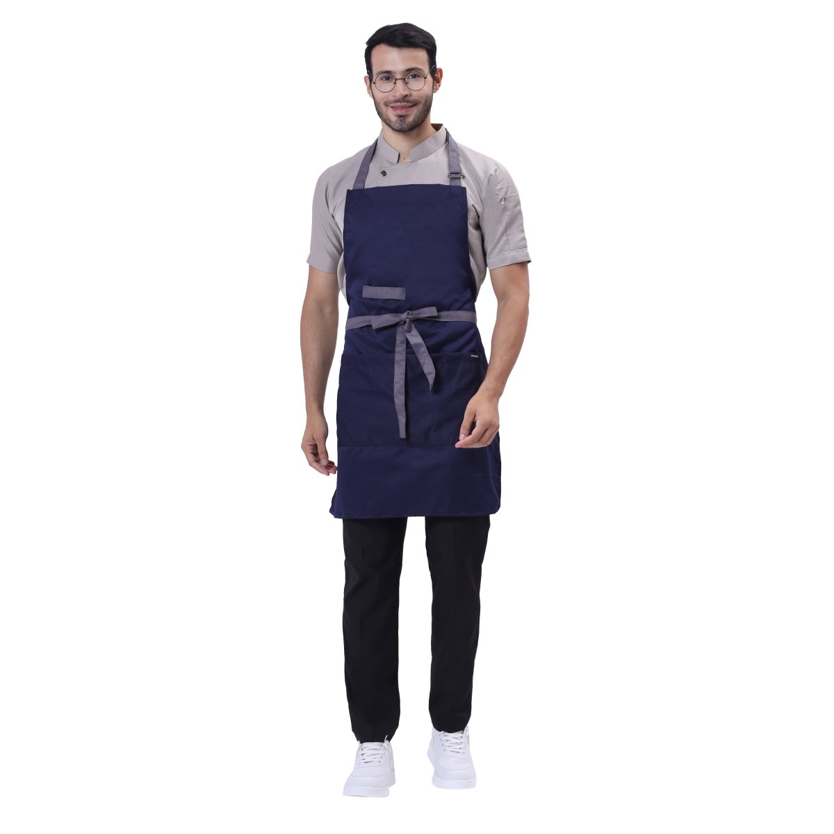 Classic Kitchen Apron (Navy Blue/Grey) - Free Embroidery - Uwears®