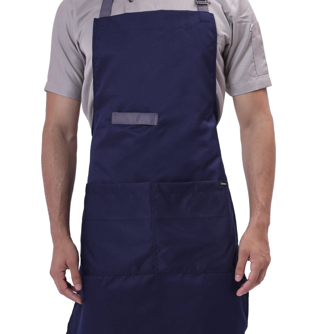 Classic Kitchen Apron (Navy Blue/Grey) - Free Embroidery - Uwears®