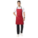 Red black apron adjustable neck strap and buckle close-up