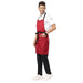 Red black kitchen apron on model — cafe and restaurant uniform India