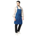 Royal blue kitchen apron on model — restaurant and cafe uniform India