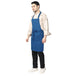 Royal blue apron front pocket detail — deep storage for kitchen tools