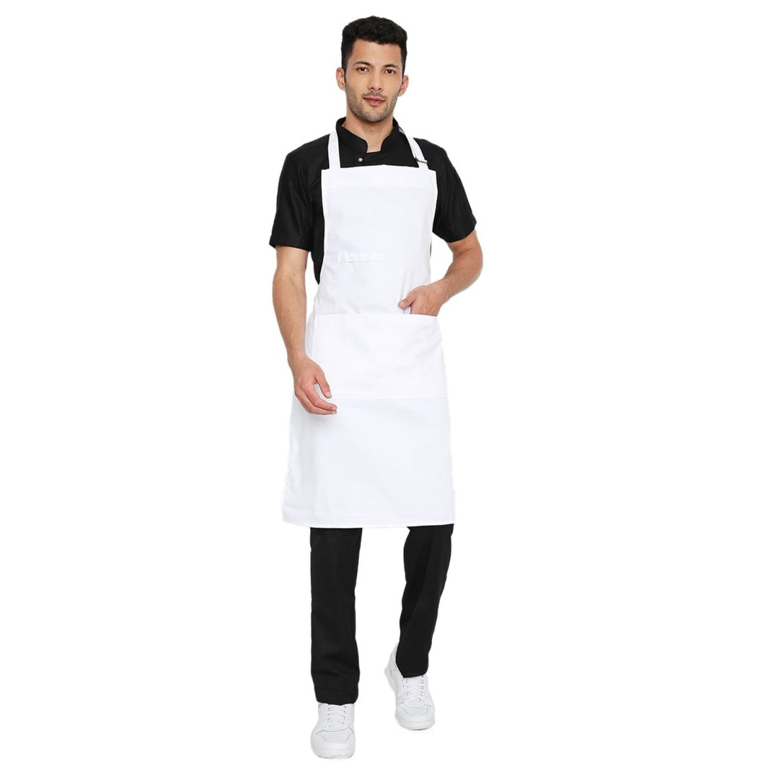 White apron back view showing waist tie