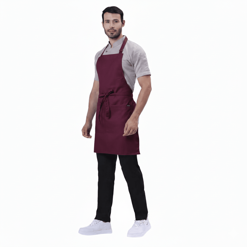 Wine kitchen apron flat lay — adjustable waist tie and neck strap