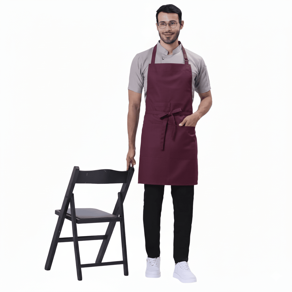 Wine bib apron on model — restaurant and cafe uniform India