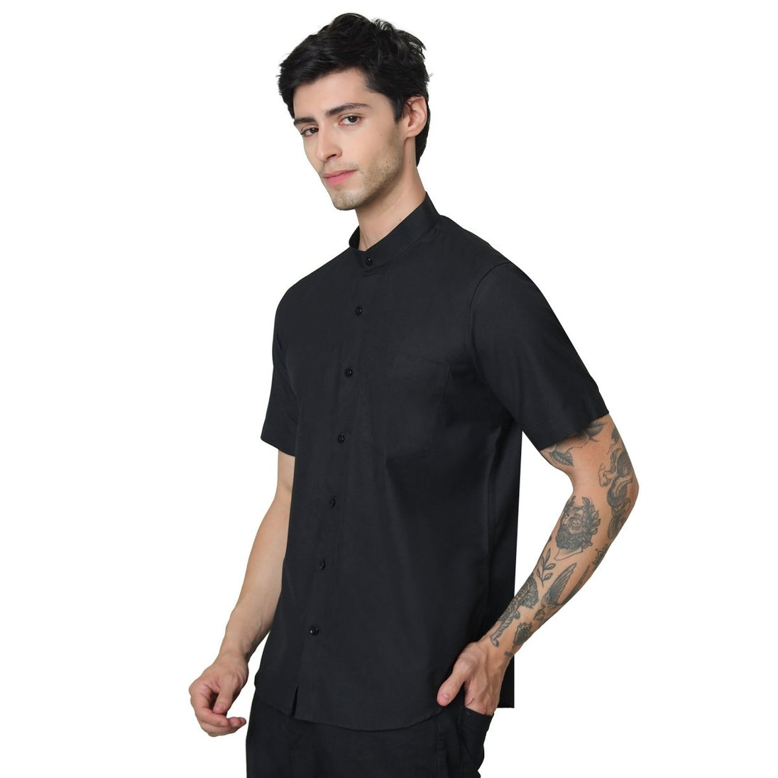 Classic Mandarin Collar Half Sleeve Shirt - Uwears®