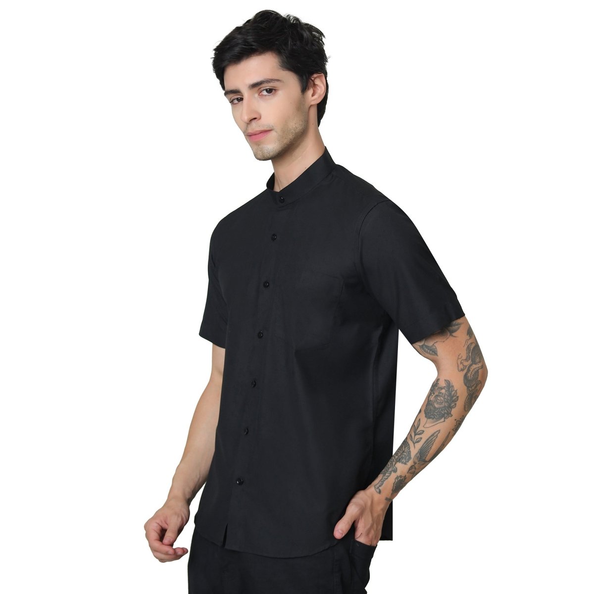 Classic Mandarin Collar Half Sleeve Shirt - Uwears®