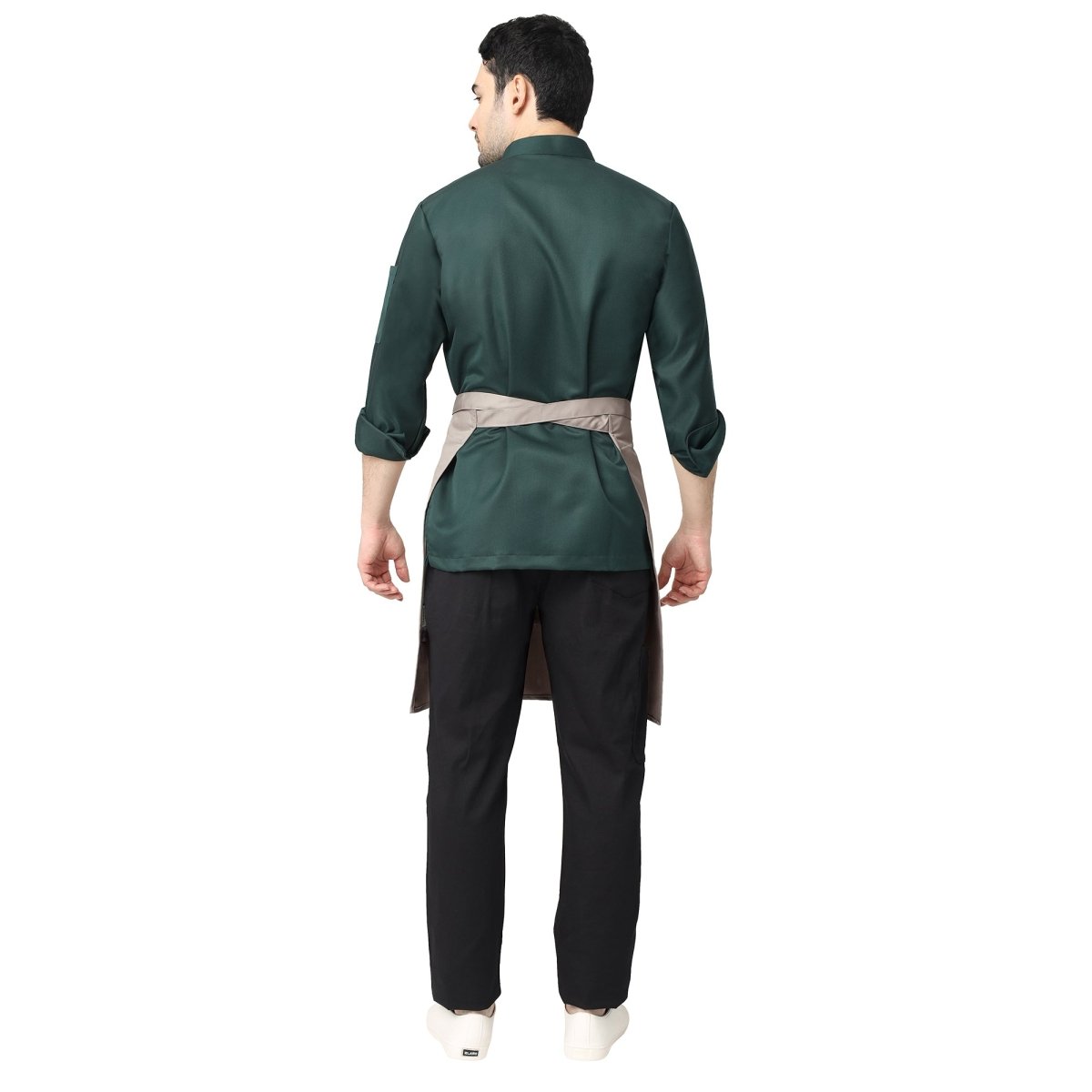 Sand beige waist apron flat lay — restaurant and cafe uniform India