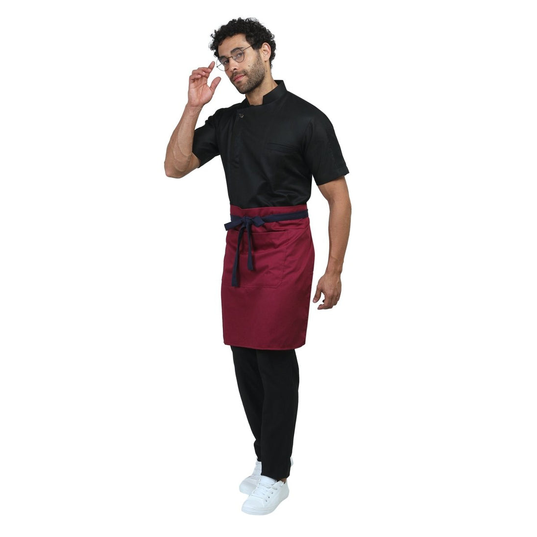 Berry apron pocket detail — front pocket for order pad and pen