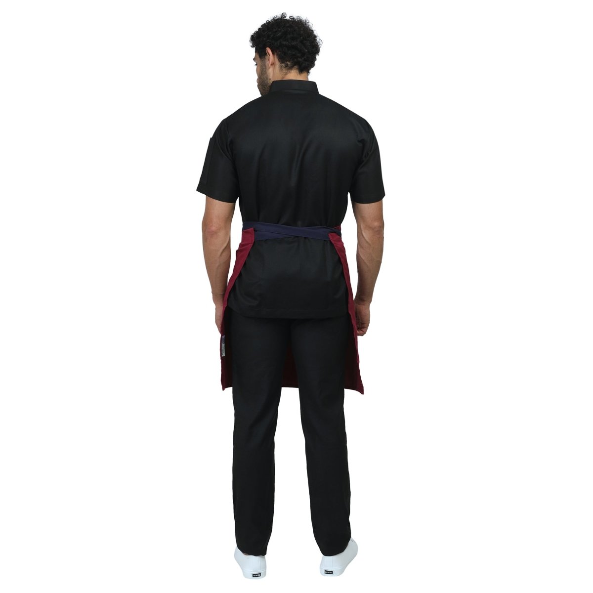 Berry service apron on model — waiter and cafe staff uniform India