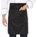 Black service waist apron front view — polycotton, long waist tie, pocket