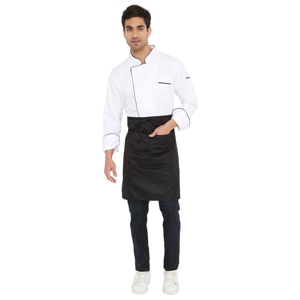 Custom embroidery on black waist apron — free logo embroidery service