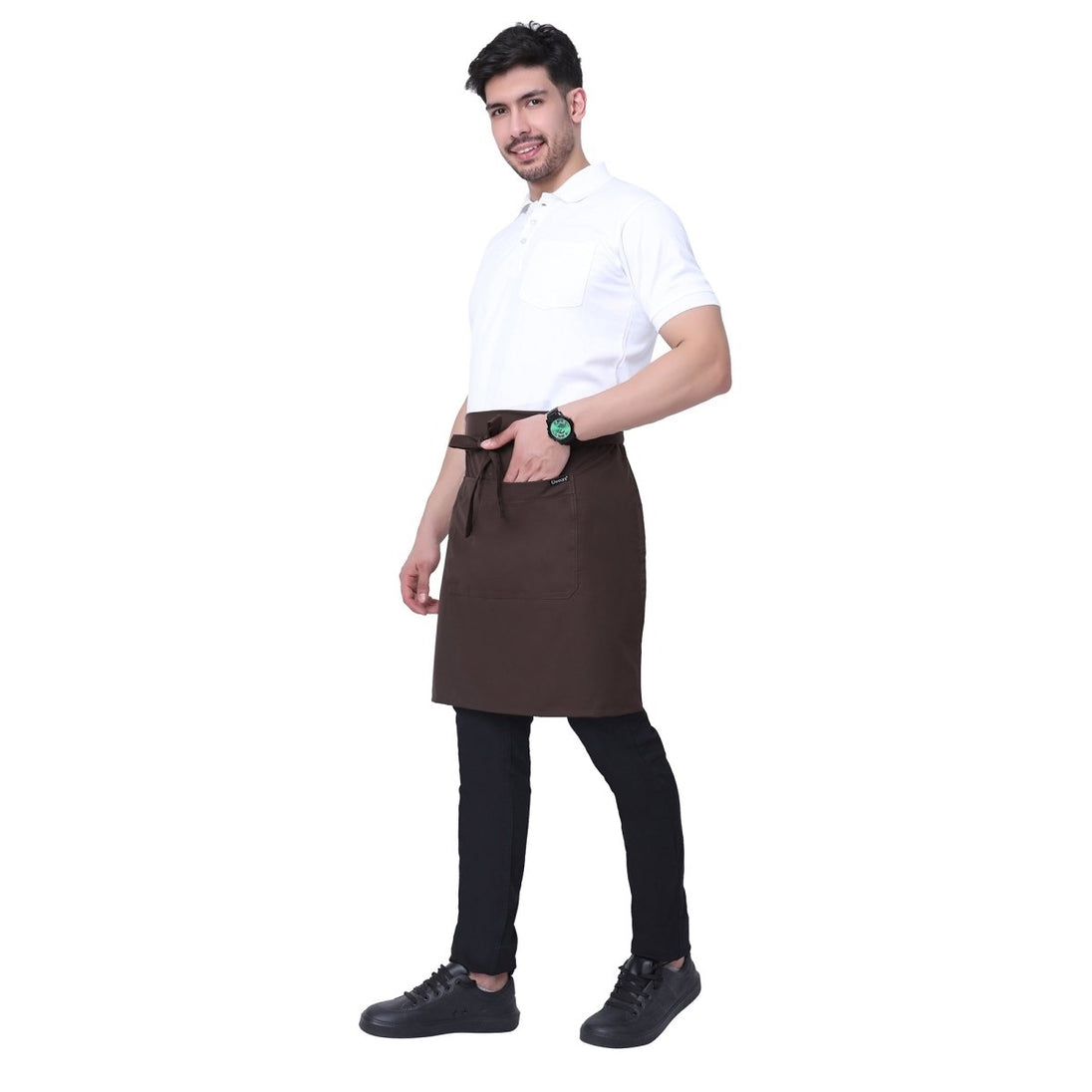 Classic Service Waist Apron (Coffee Brown) - Free Embroidery - Uwears®