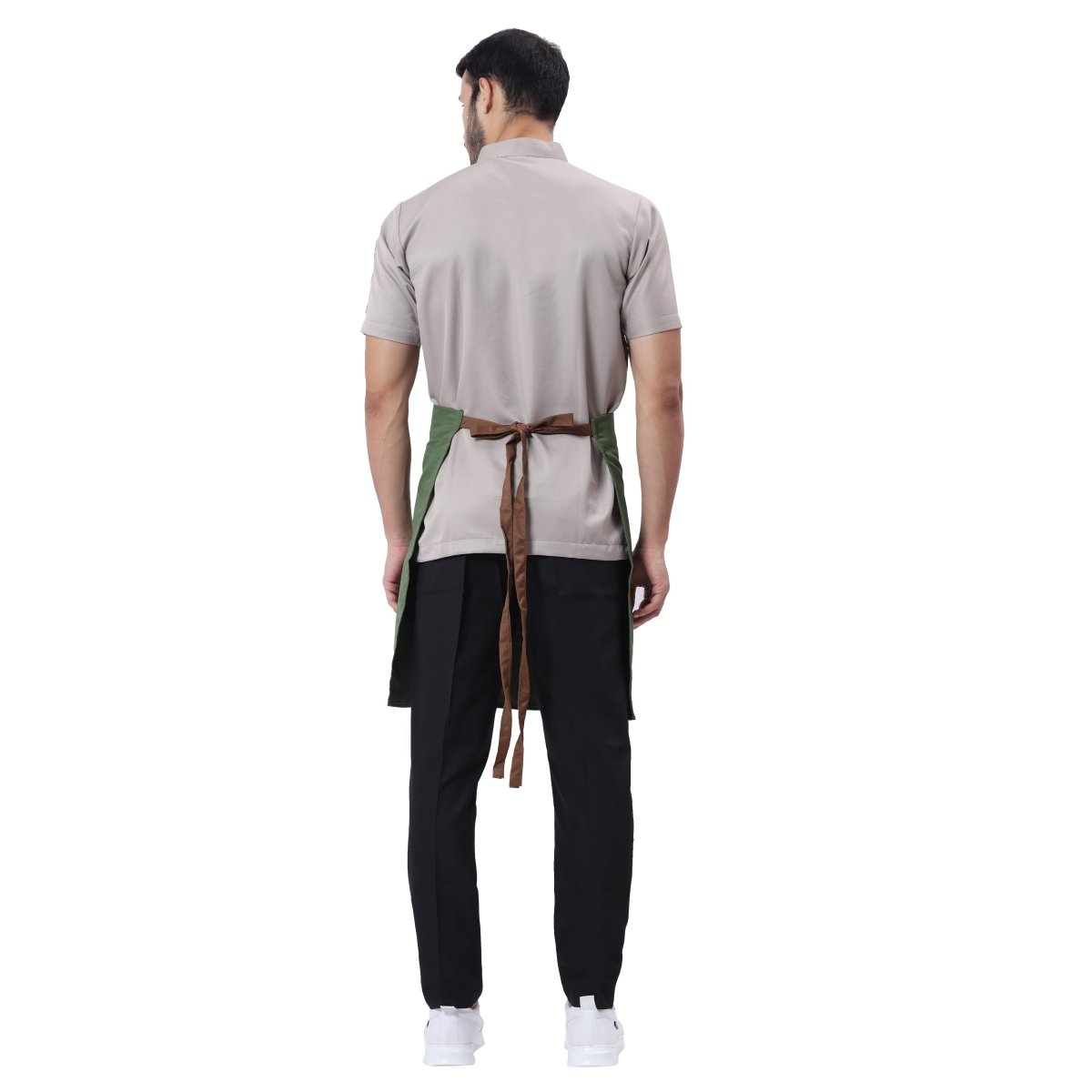 Custom embroidery on green brown waist apron — free logo embroidery service