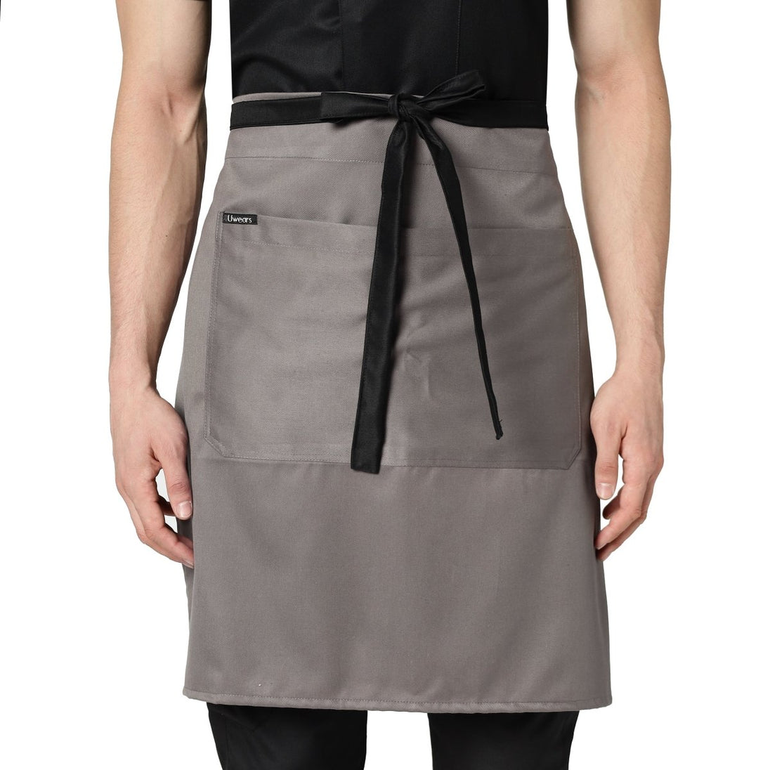 Grey black waist apron flat lay — restaurant uniform India
