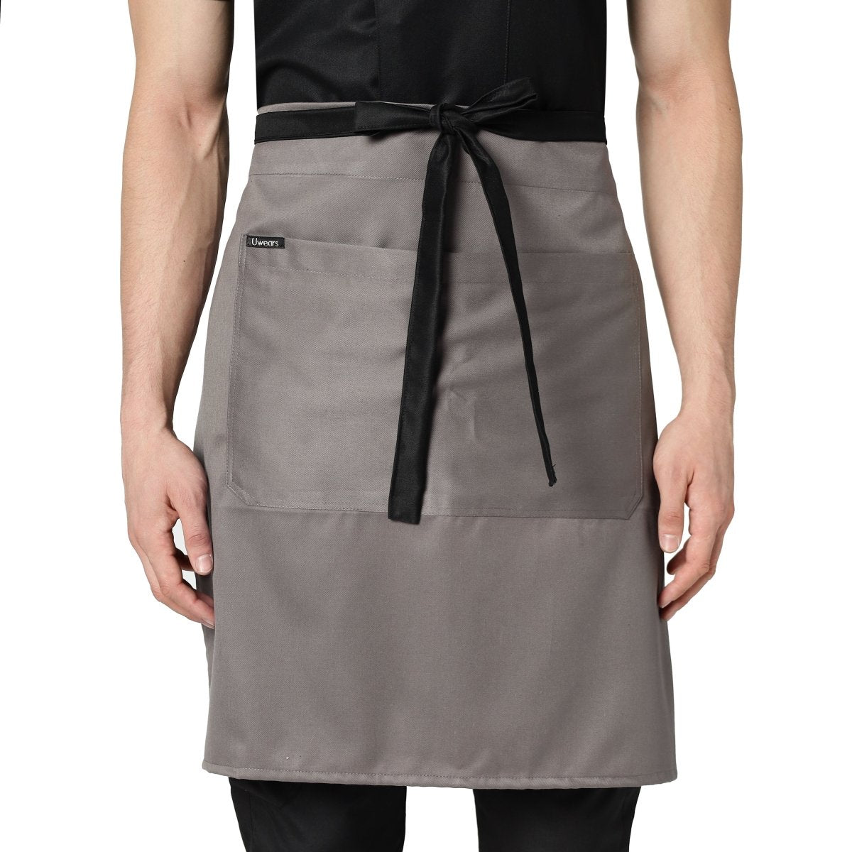 Grey black waist apron flat lay — restaurant uniform India