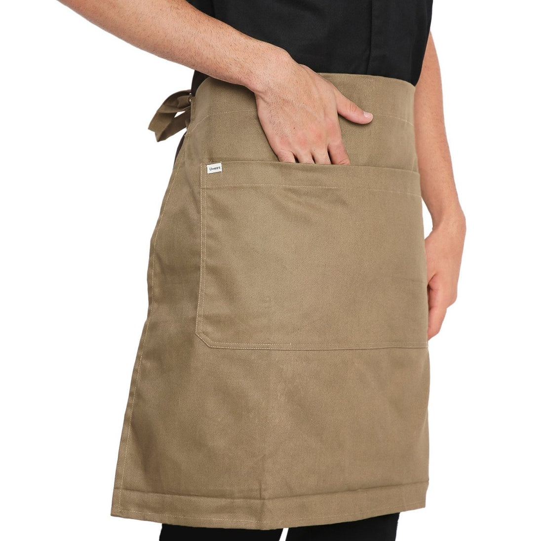 Khaki waist apron flat lay — cafe and restaurant uniform India