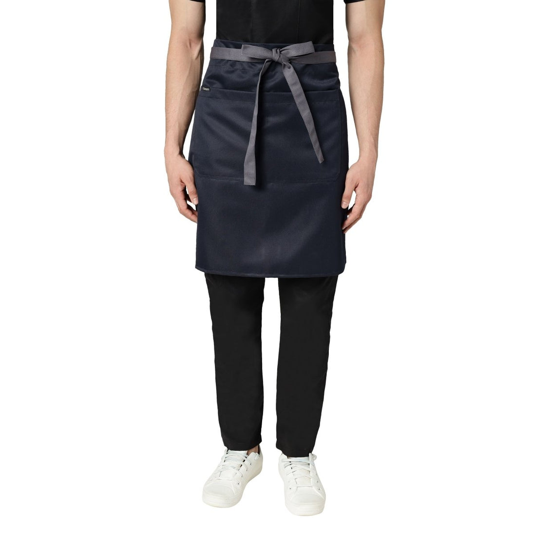 Navy blue grey waist apron flat lay — restaurant uniform India