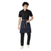 Navy blue and grey service waist apron front view — polycotton, long waist tie