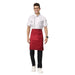 Red black service apron on model — waiter and cafe staff uniform India
