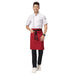 Red black waist apron back view showing tie knot