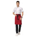 Red black waist apron back view showing tie knot