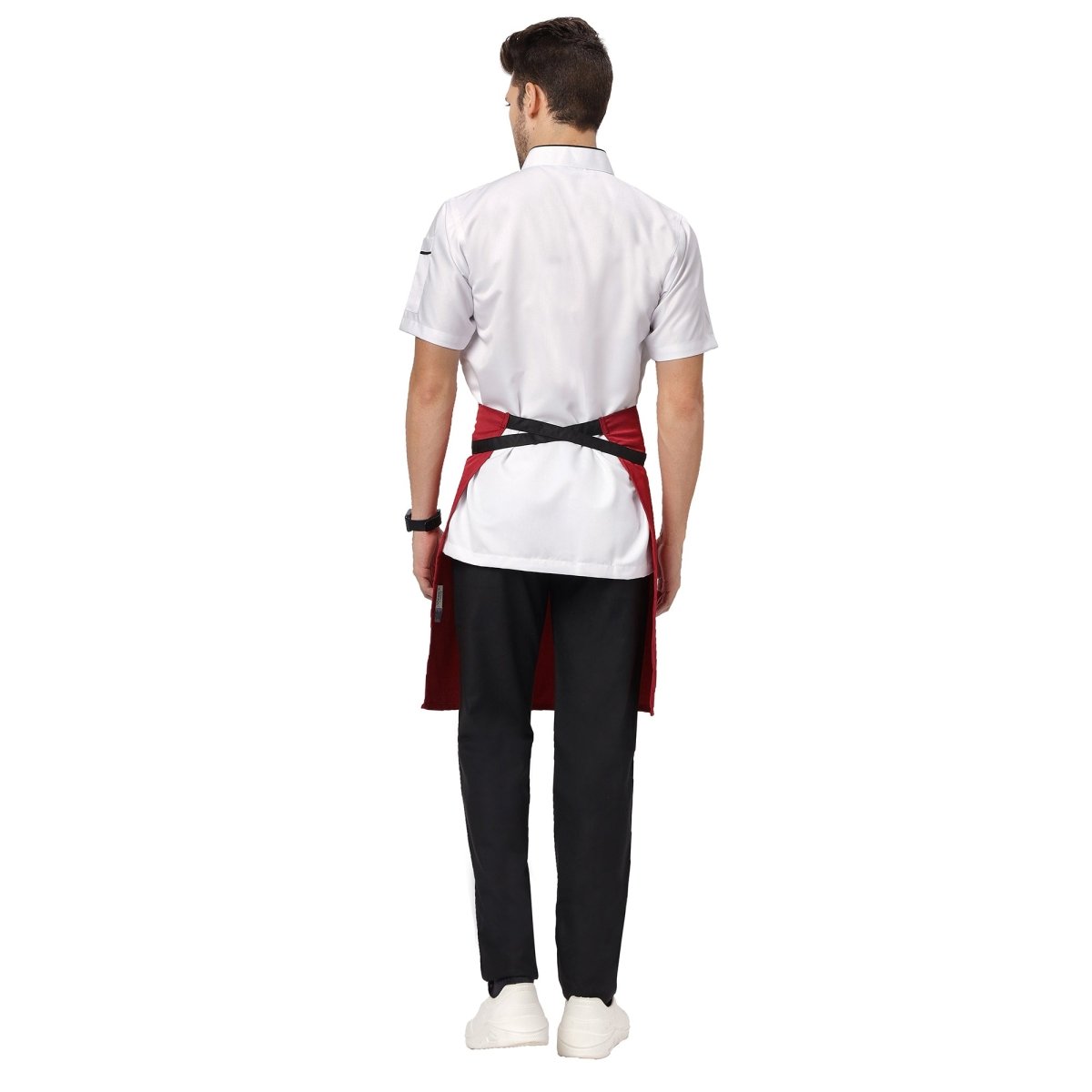 Custom embroidery on red black waist apron — free logo embroidery service