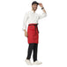 Red and black service waist apron front view — polycotton, long waist tie