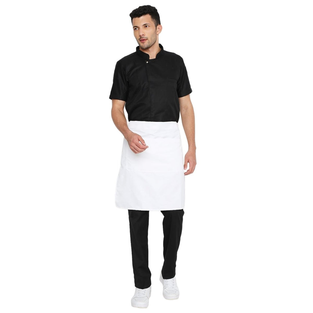 White apron pocket detail — front pocket for order pad and pen