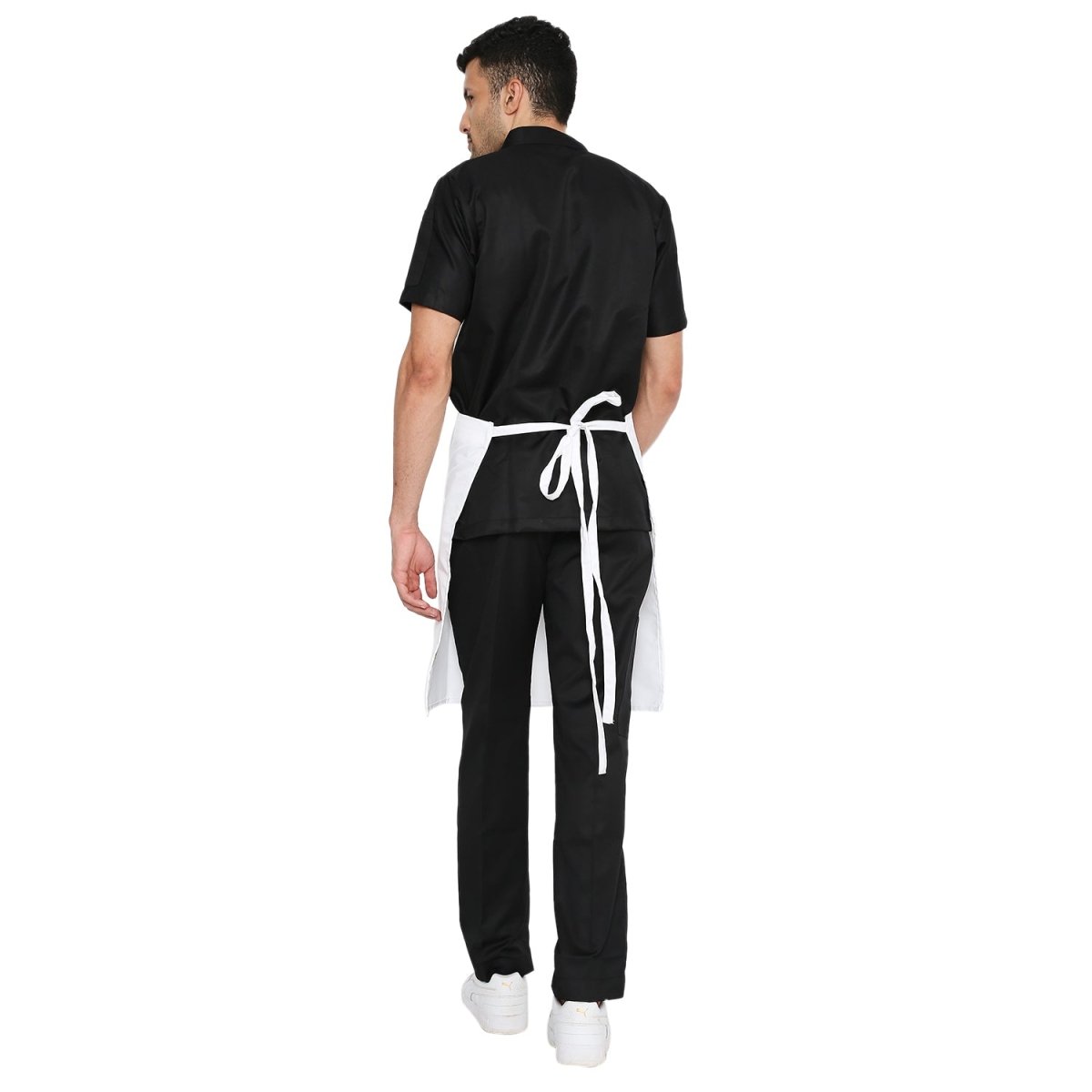 White service waist apron flat lay — restaurant and cafe uniform India