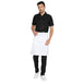 White service waist apron front view — polycotton, long waist tie, pocket