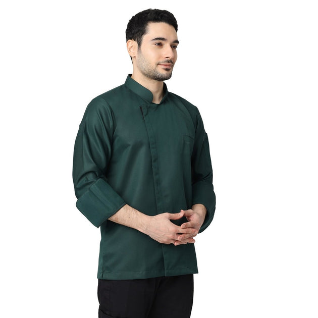Classic Zipper Chef Coat Unisex Slim Fit (Dark Green) - Free Embroidery - Uwears®