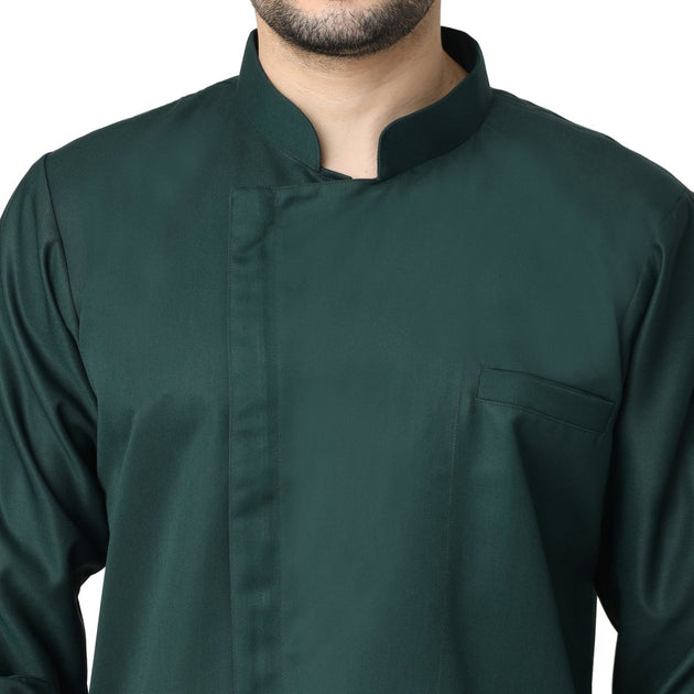 Classic Zipper Chef Coat Unisex Slim Fit (Dark Green) - Free Embroidery - Uwears®