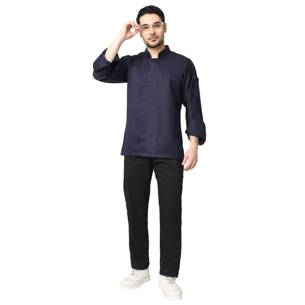 Classic Zipper Chef Coat Unisex Slim Fit (Navy Blue) - Free Embroidery - Uwears®
