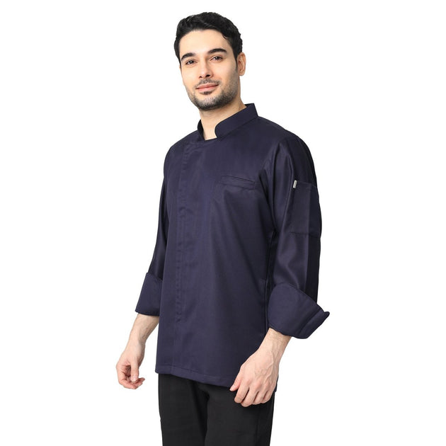 Classic Zipper Chef Coat Unisex Slim Fit (Navy Blue) - Free Embroidery - Uwears®
