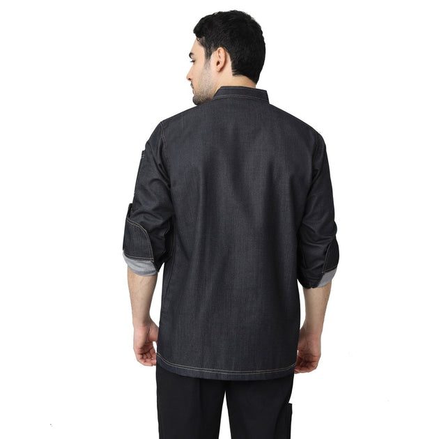 Executive Denim Full Sleeve Chef Coat (Black Grey) - Free Embroidery - Uwears®