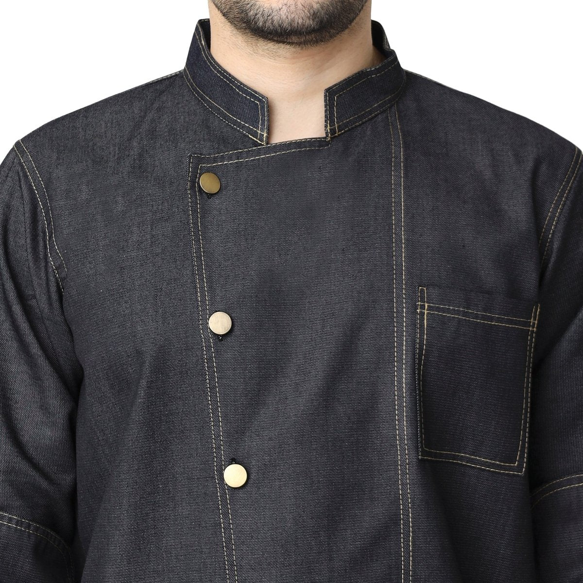 Executive Denim Full Sleeve Chef Coat (Black Grey) - Free Embroidery - Uwears®