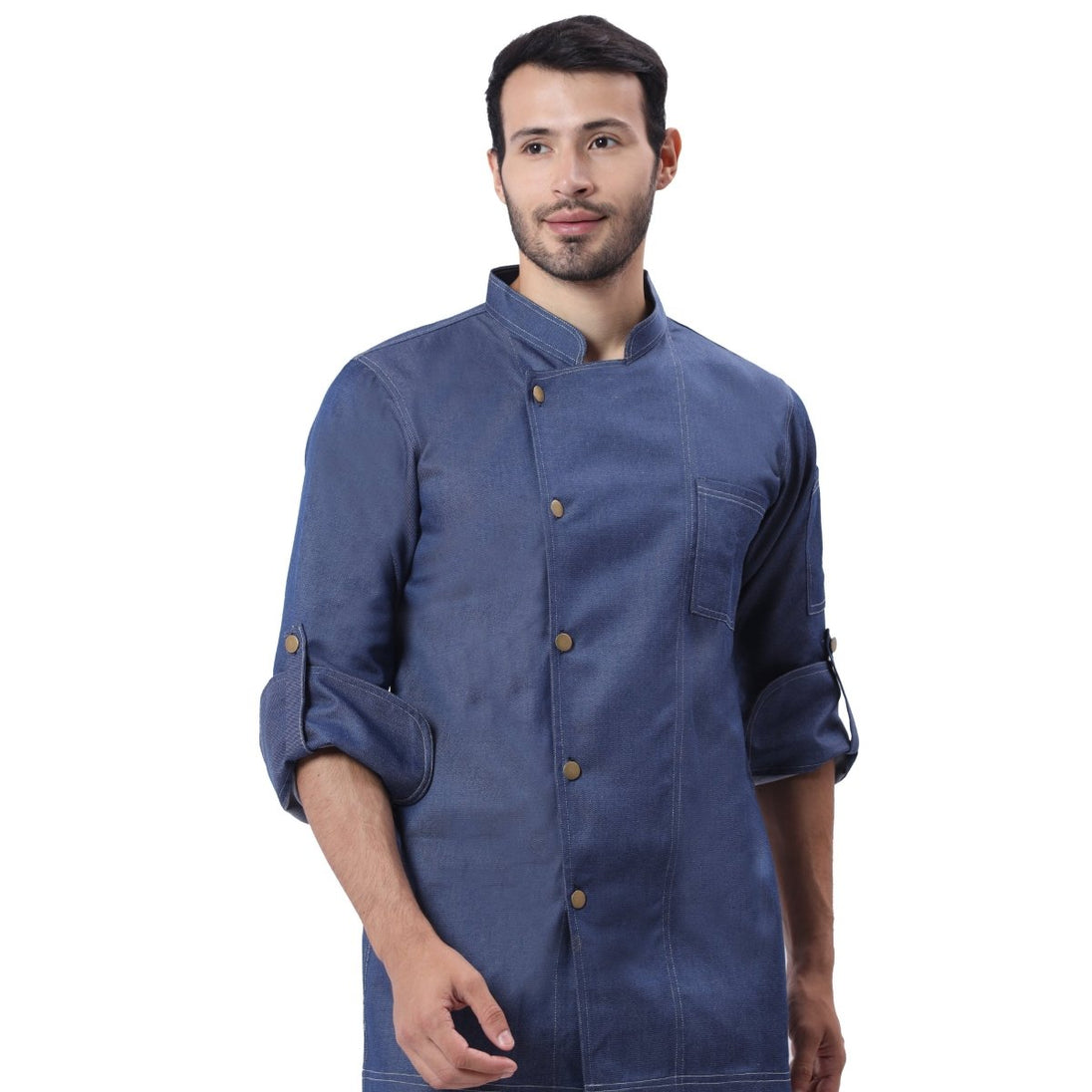 Executive Denim Full Sleeve Chef Coat (Classic Blue) - Free Embroidery - Uwears®